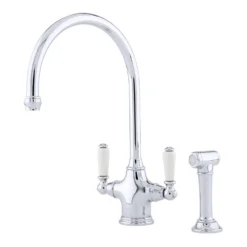 Perrin & Rowe Phoenician Mono Sink Mixer With Porcelain Lever Handles & Rinse - Pewter 9 Perrin & Rowe Phoenician Mono Sink Mixer With Porcelain Lever Handles & Rinse - Pewter -Vado Shop perrin and rowe 4360