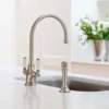 Perrin & Rowe Phoenician Mono Sink Mixer With Porcelain Lever Handles & Rinse - Pewter