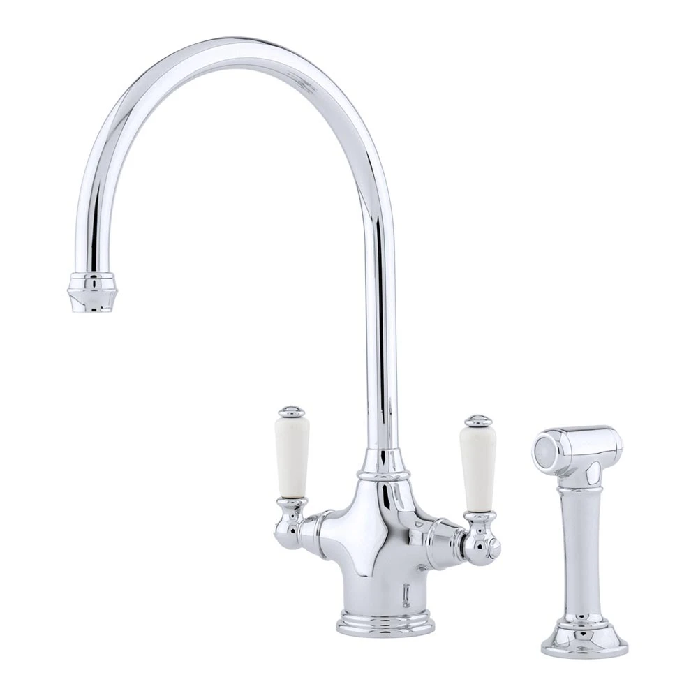 Perrin & Rowe Phoenician Mono Sink Mixer With Porcelain Lever Handles & Rinse - Pewter 3 Perrin & Rowe Phoenician Mono Sink Mixer With Porcelain Lever Handles & Rinse - Pewter - Image 3