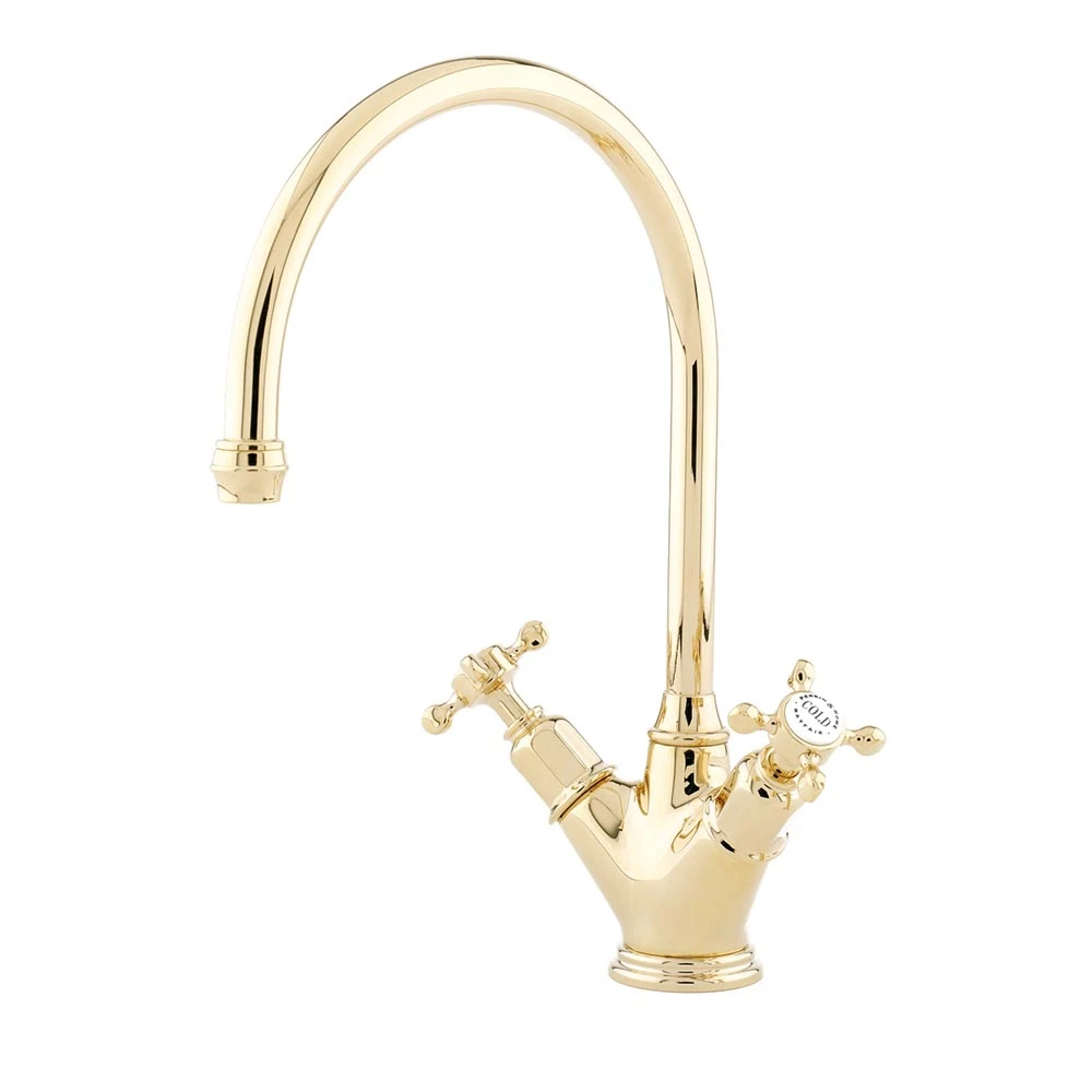 Perrin & Rowe Minoan Twin Crosshead Mono Sink Mixer With Swivel Spout - Gold 6 Perrin & Rowe Minoan Twin Crosshead Mono Sink Mixer With Swivel Spout - Gold - Image 6