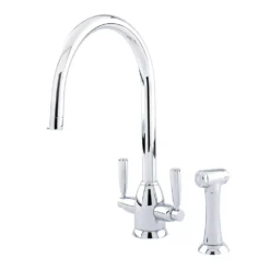 Perrin & Rowe Oberon 2 Hole Twin Lever Swivel 'C' Spout Sink Mixer & Rinse - Nickel -Vado Shop perrin and rowe 4866
