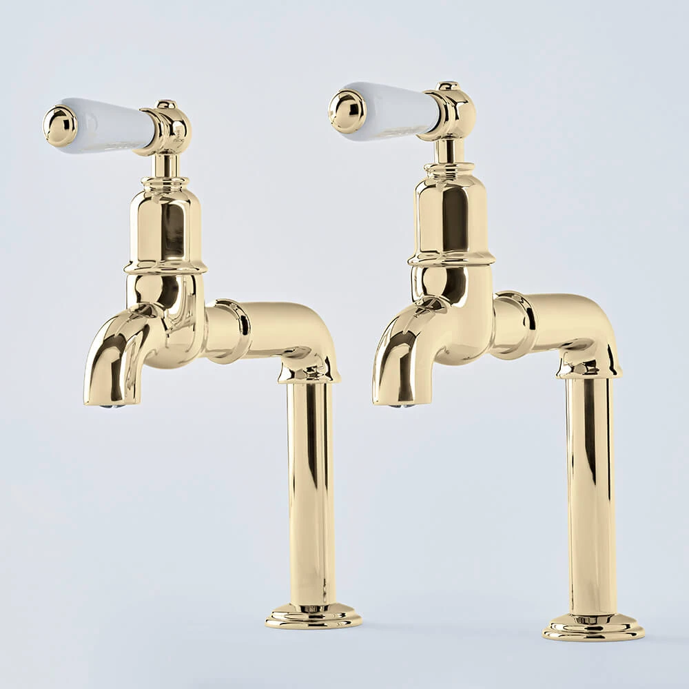 Perrin & Rowe Mayan Lever Deck Mounted Bibcocks (Pair) - Gold 2 Perrin & Rowe Mayan Lever Deck Mounted Bibcocks (Pair) - Gold - Image 2