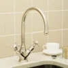 Perrin & Rowe Minoan Twin Crosshead Mono Sink Mixer With Swivel Spout - Gold