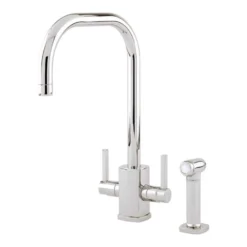 Perrin & Rowe Rubiq 2 Hole Dual Lever 'U' Spout Sink Mixer & Rinse - Pewter -Vado Shop perrin rowe 4310 nickel