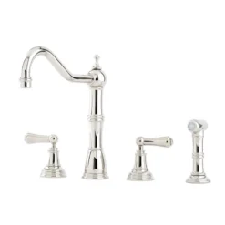 Perrin & Rowe Alsace 3 Hole Sink Mixer With Lever Handles & Rinse - Polished Nickel -Vado Shop perrin rowe 4776 nickel