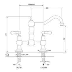 Perrin & Rowe Provence 2 Hole Bridge Sink Mixer With Lever Handles - Polished Nickel 13 Perrin & Rowe Provence 2 Hole Bridge Sink Mixer With Lever Handles - Polished Nickel -Vado Shop perrinrowe perrin rowe 4751 tech tech