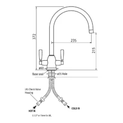 Perrin & Rowe Oberon Twin Lever Swivel 'C' Spout Sink Mixer - Chrome -Vado Shop perrinroweoberon 4861 tech