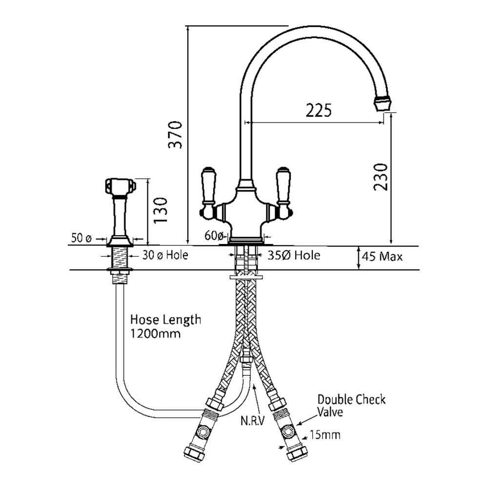 Perrin & Rowe Phoenician Mono Sink Mixer With Porcelain Lever Handles & Rinse - Pewter 7 Perrin & Rowe Phoenician Mono Sink Mixer With Porcelain Lever Handles & Rinse - Pewter - Image 7