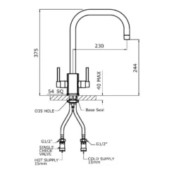 Perrin & Rowe Rubiq Dual Lever 'U' Spout Sink Mixer - Pewter -Vado Shop perrinrowerubiq 4210 tech