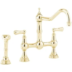 Perrin & Rowe Provence 2 Hole Bridge Sink Mixer With Lever Handles & Rinse - Chrome -Vado Shop pr provence gold