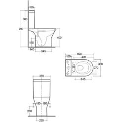 RAK Resort Mini Rimless Close Coupled Toilet & Soft Close Seat -Vado Shop rak resort mini toilet 600mm rstpak mi tech
