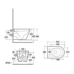 RAK Resort Rimless Wall Hung Toilet & Soft Close Seat -Vado Shop rak resort rimless toilet 520mm rstwhpansc tech