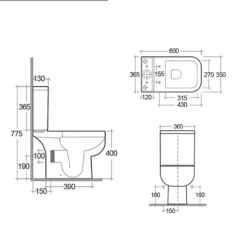 RAK Series 600 Close Coupled Toilet & Soft Close Seat -Vado Shop rak series 600 close coupled toilet drawing