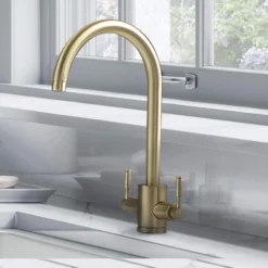 Rangemaster Aquatrend Twin Lever Monobloc Kitchen Sink Mixer Tap - Brushed Brass 12 Rangemaster Aquatrend Twin Lever Monobloc Kitchen Sink Mixer Tap - Brushed Brass -Vado Shop rangemaster aquatrend twin lever mixer bb lifestyle