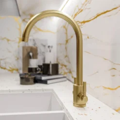 Rangemaster Aquatrend Twin Lever Monobloc Kitchen Sink Mixer Tap - Brushed Brass