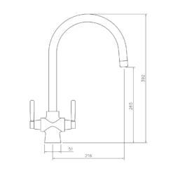 Rangemaster Cruciform Monobloc Kitchen Sink Mixer Tap - Brushed Nickel -Vado Shop rangemaster cruciform mono kitchen mixer tech drawing update scaled