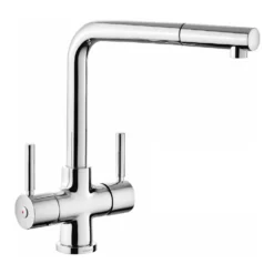 Rangemaster Aquadisc Twin Lever Kitchen Mixer Tap With Pull Out Spout