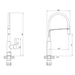 Reginox Aurora Single Lever Chrome & Black Pull Out Mono Kitchen Mixer Tap -Vado Shop reginox aurora chrome pull out mono kitchen tap tech drawing