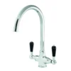 Reginox Brooklyn WRAS Approved Twin Lever Traditional Mono Kitchen Mixer Tap - Chrome With Black Ceramic Handles