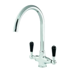 Reginox Brooklyn WRAS Approved Twin Lever Traditional Mono Kitchen Mixer Tap - Chrome With Black Ceramic Handles