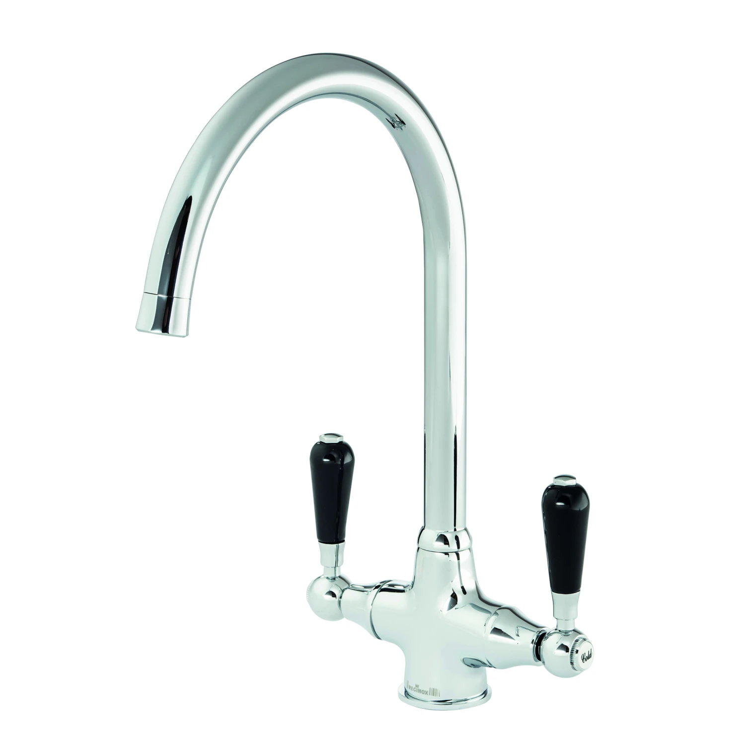 Reginox Brooklyn WRAS Approved Twin Lever Traditional Mono Kitchen Mixer Tap - Chrome With Black Ceramic Handles 1 Reginox Brooklyn WRAS Approved Twin Lever Traditional Mono Kitchen Mixer Tap - Chrome With Black Ceramic Handles