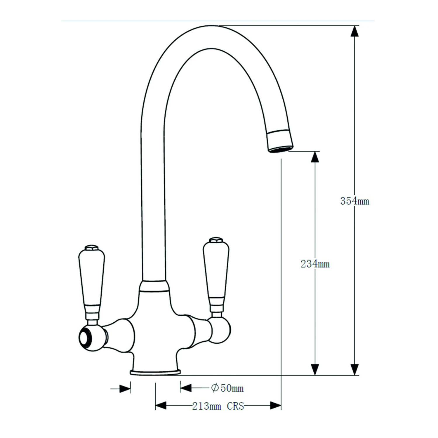 Reginox Brooklyn WRAS Approved Twin Lever Traditional Mono Kitchen Mixer Tap - Chrome With Black Ceramic Handles 2 Reginox Brooklyn WRAS Approved Twin Lever Traditional Mono Kitchen Mixer Tap - Chrome With Black Ceramic Handles - Image 2