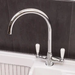 Reginox Elbe WRAS Approved Twin Lever Chrome Traditional Mono Kitchen Mixer Tap 15 Reginox Elbe WRAS Approved Twin Lever Chrome Traditional Mono Kitchen Mixer Tap -Vado Shop reginox elbe kitchen sink close up lifestyle