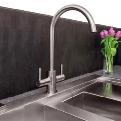 Reginox Genesis Twin Lever Kitchen Mixer Tap - Brushed Nickel