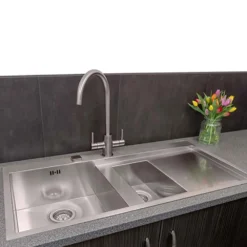 Reginox Genesis Twin Lever Kitchen Mixer Tap - Brushed Nickel 7 Reginox Genesis Twin Lever Kitchen Mixer Tap - Brushed Nickel -Vado Shop reginox genesis brushed detail2