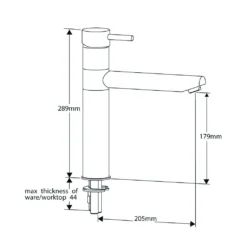 Reginox Hudson WRAS Approved Single Lever Tall Mono Kitchen Mixer Tap - Polished Chrome 5 Reginox Hudson WRAS Approved Single Lever Tall Mono Kitchen Mixer Tap - Polished Chrome -Vado Shop reginox hudson mono kitchen tap tech drawing