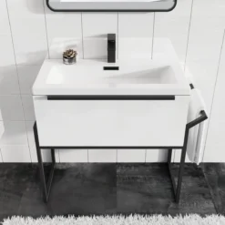 Harbour Status 800mm Wall Hung Vanity Unit & Basin - Gloss White With Matt Black Frame