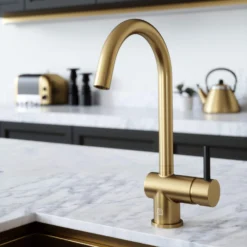 The Tap Factory Vibrance 1 Brushed Brass Single Lever Mono Kitchen Mixer With Ivory Handle 9 The Tap Factory Vibrance 1 Brushed Brass Single Lever Mono Kitchen Mixer With Ivory Handle -Vado Shop tap factory vibrance 1 brass with black handle lifestyle