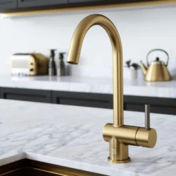 The Tap Factory Vibrance 1 Brushed Brass Single Lever Mono Kitchen Mixer With Ivory Handle 8 The Tap Factory Vibrance 1 Brushed Brass Single Lever Mono Kitchen Mixer With Ivory Handle -Vado Shop tap factory vibrance 1 brass with gunmetal handle lifestyle