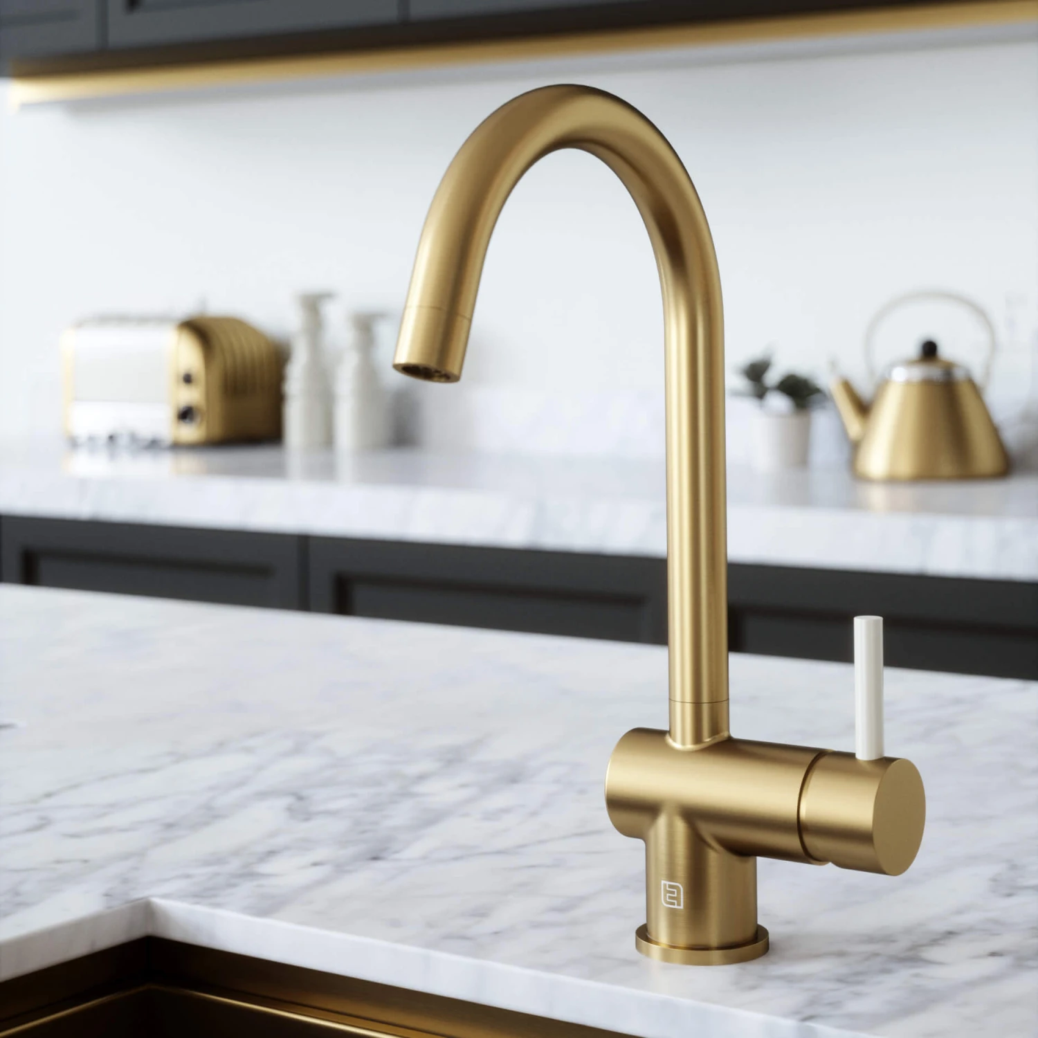 The Tap Factory Vibrance 1 Brushed Brass Single Lever Mono Kitchen Mixer With Ivory Handle 2 The Tap Factory Vibrance 1 Brushed Brass Single Lever Mono Kitchen Mixer With Ivory Handle - Image 2