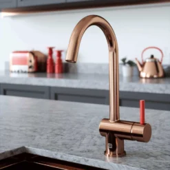 The Tap Factory Vibrance 1 Copper Single Lever Mono Kitchen Mixer With Peppermint Handle 12 The Tap Factory Vibrance 1 Copper Single Lever Mono Kitchen Mixer With Peppermint Handle -Vado Shop tap factory vibrance 1 copper red handle lifestyle
