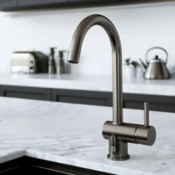 The Tap Factory Vibrance 1 Gunmetal Single Lever Mono Kitchen Mixer With Post Box Red Handle