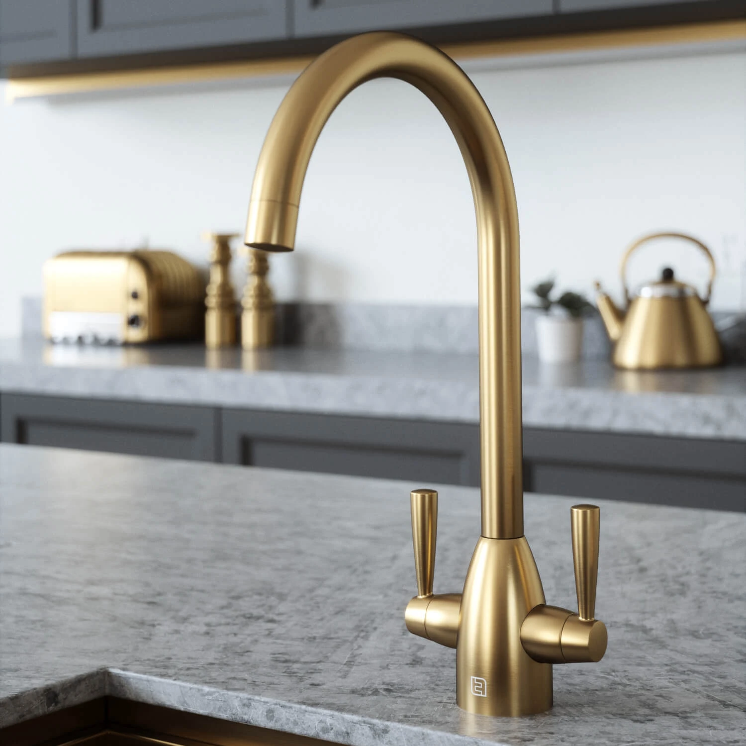 The Tap Factory Vibrance 2 Brushed Gold Twin Lever Mono Kitchen Mixer With Black Handles 1 The Tap Factory Vibrance 2 Brushed Gold Twin Lever Mono Kitchen Mixer With Black Handles