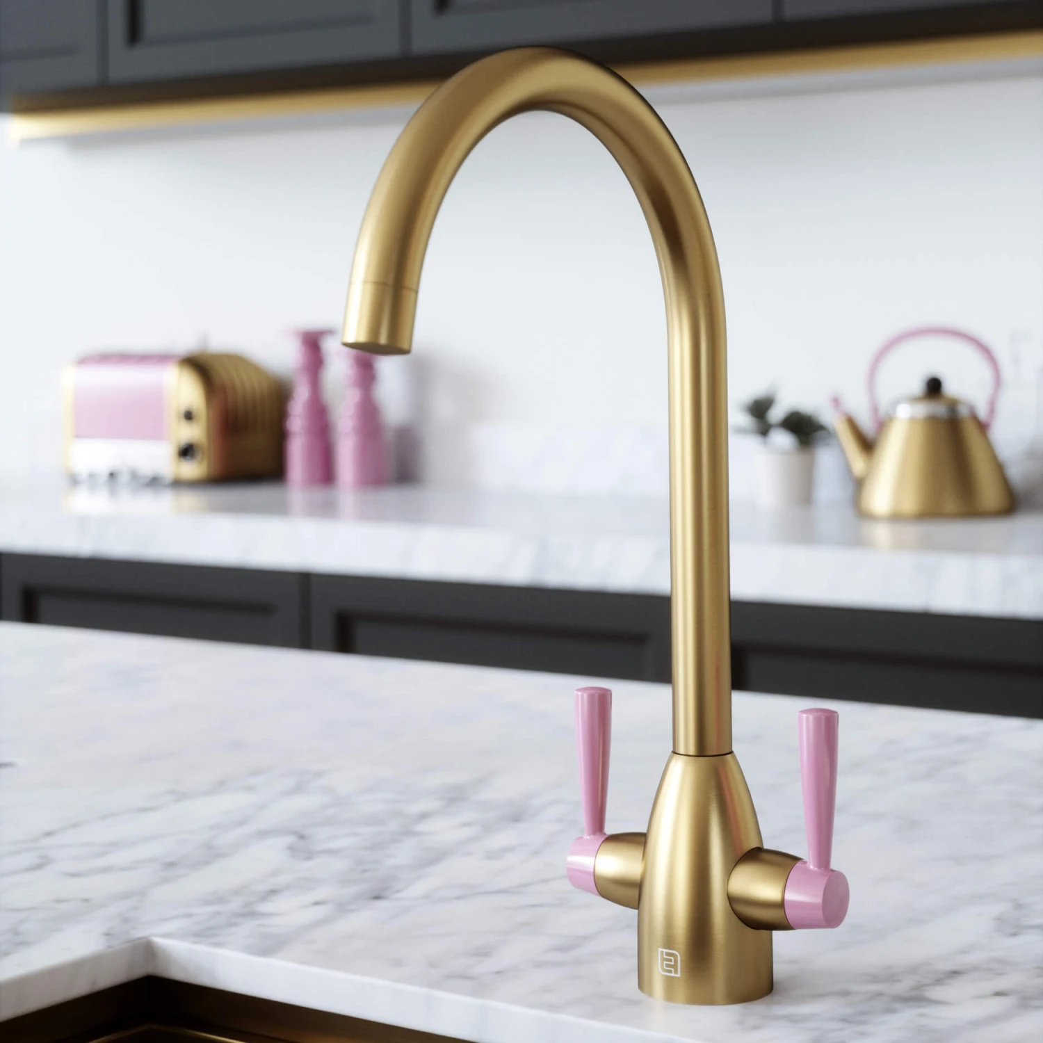 The Tap Factory Vibrance 2 Brushed Gold Twin Lever Mono Kitchen Mixer With Black Handles 5 The Tap Factory Vibrance 2 Brushed Gold Twin Lever Mono Kitchen Mixer With Black Handles - Image 5