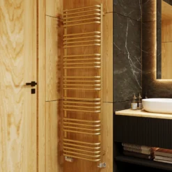 Terma Alex Ladder Heated Towel Rail - Brushed Brass - 1580 X 500mm -Vado Shop terma alex brass heated towel rail 1580x500mm lifestyle 1