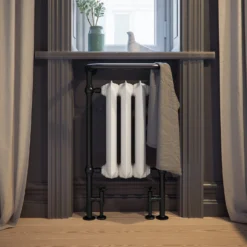 Terma Cast Iron Antique Brass & Chrome Surround Heated Towel Rail - 900 X 490mm 29 Terma Cast Iron Antique Brass & Chrome Surround Heated Towel Rail - 900 X 490mm -Vado Shop terma cast iron white and black surround traditional heated towel radiator lifestyle 1 scaled