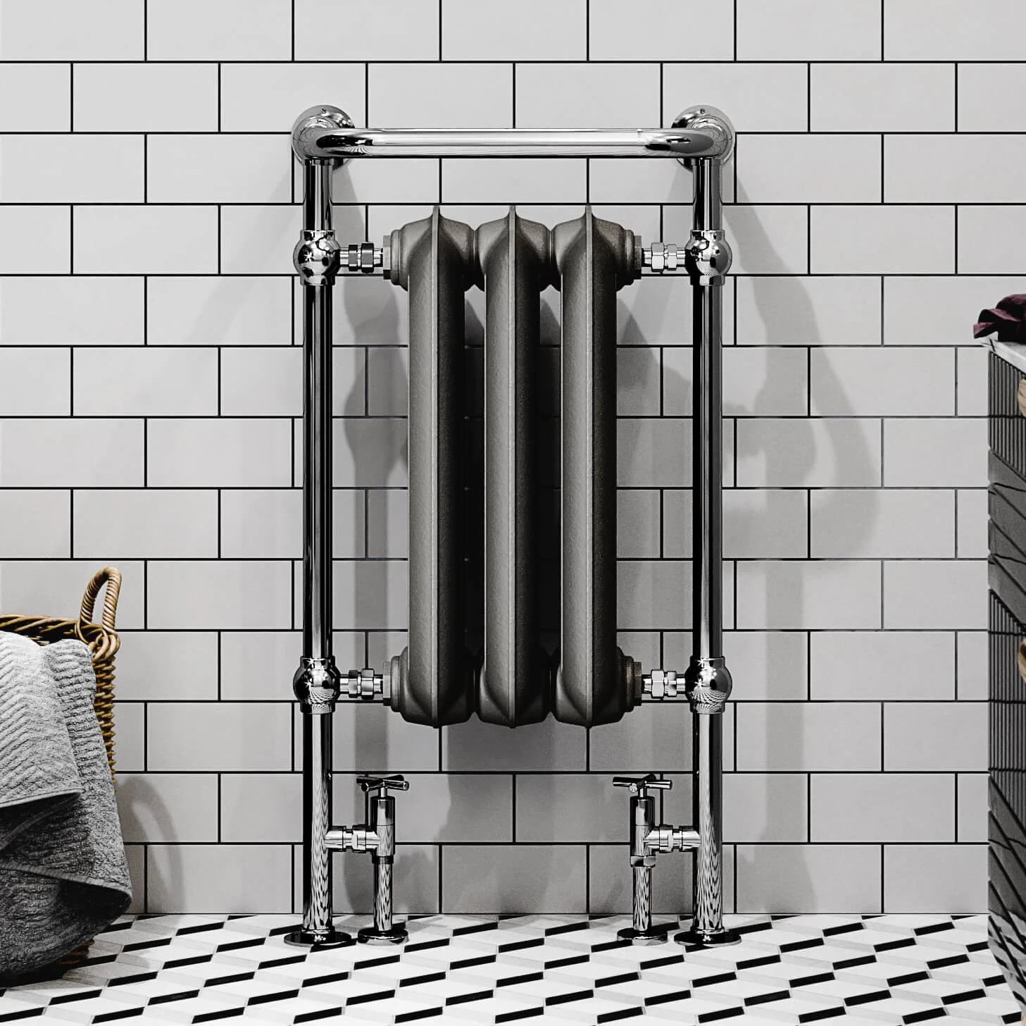 Terma Cast Iron Antique Brass & Chrome Surround Heated Towel Rail - 900 X 490mm 1 Terma Cast Iron Antique Brass & Chrome Surround Heated Towel Rail - 900 X 490mm