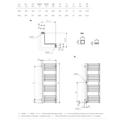 Terma Incorner Designer Heated Towel Rail - Modern Grey - 1545 X 350mm -Vado Shop terma incorner heated towel rail tech drawing