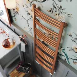 Terma Jade Curved Heated Towel Rail - True Copper - 753 X 400mm -Vado Shop terma jade curved heated towel rail true copper 1149mm top view