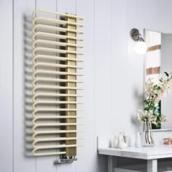 Terma Michelle Designer Heated Towel Rail - Sparkling Cream & Brushed Brass - 780 X 400mm -Vado Shop terma michelle heated towel rail cream and brushed brass 1200x500mm lifestyle 1