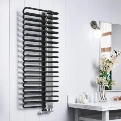 Terma Michelle Designer Heated Towel Rail - Sparkling Cream & Brushed Brass - 780 X 400mm -Vado Shop terma michelle heated towel rail metallic black and chrome 1200x500mm lifestyle 1