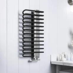 Terma Michelle Designer Heated Towel Rail - Sparkling Cream & Brushed Brass - 780 X 400mm -Vado Shop terma michelle heated towel rail metallic black and chrome 780x400mm lifestyle 1