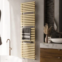 Terma Rolo Brushed Brass Heated Towel Radiator - 1800 X 520mm -Vado Shop terma rolo brushed brass heated towel rail 1800x520mm lifestyle 1 scaled