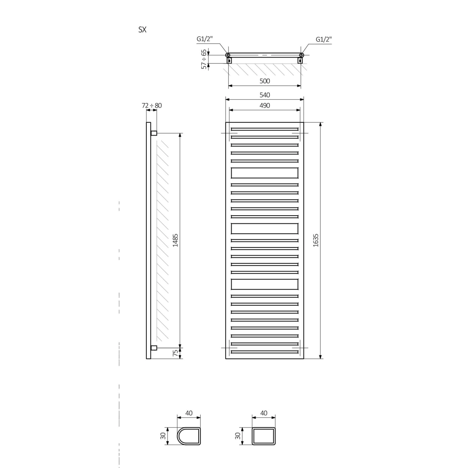 Terma Salisbury Heated Towel Rail - Metallic Black - 1635 X 540mm 7 Terma Salisbury Heated Towel Rail - Metallic Black - 1635 X 540mm - Image 7