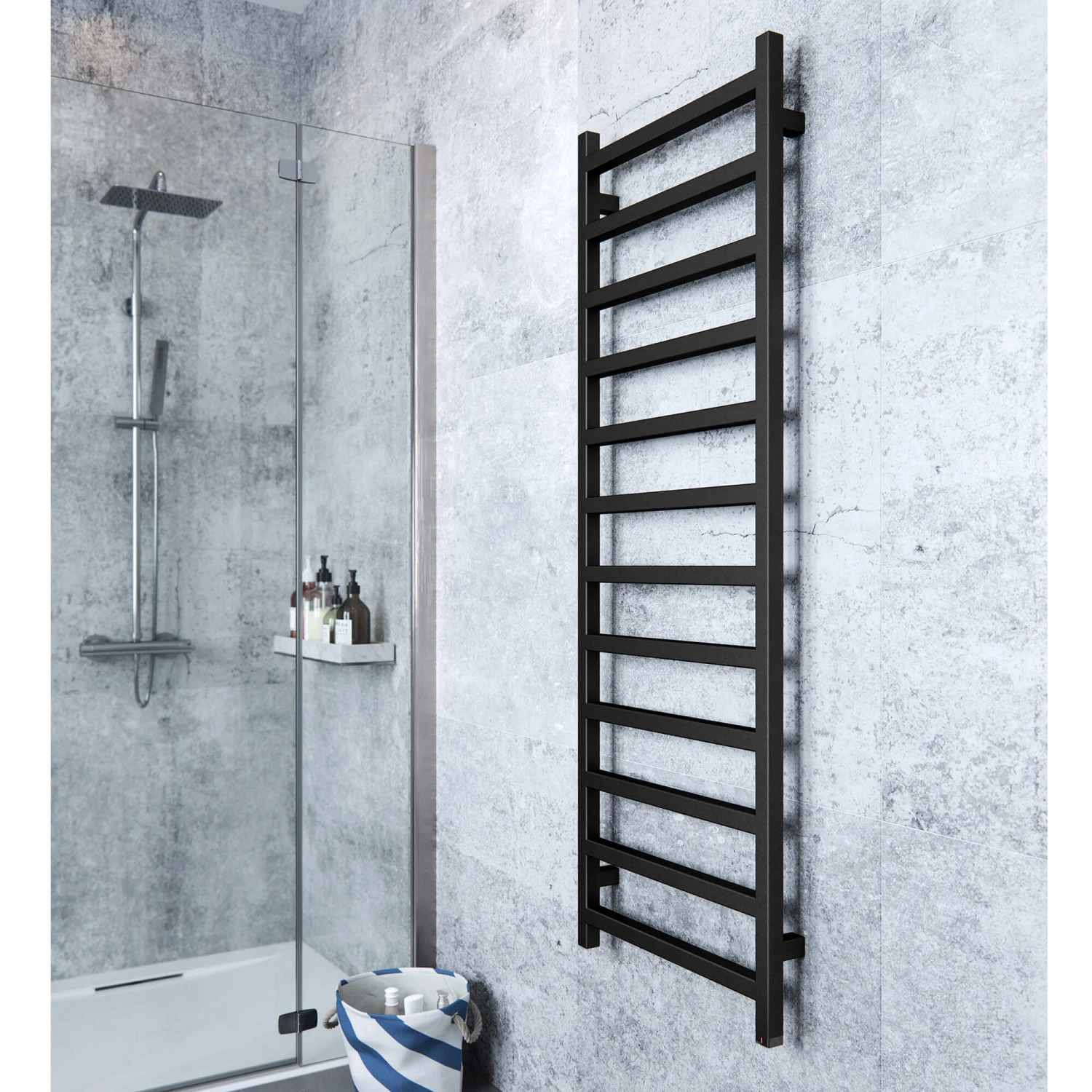 Terma Simple One Electric Heated Towel Rail With Heating Element - Heban Black - 1440 X 500mm 2 Terma Simple One Electric Heated Towel Rail With Heating Element - Heban Black - 1440 X 500mm - Image 2