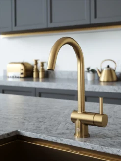 The Tap Factory Vibrance 1 Brushed Brass Single Lever Mono Kitchen Mixer With Ivory Handle